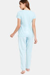 Rosaline Symmetry Knit Cotton Pyjama Set - Crystal Blue — thumbnail 3